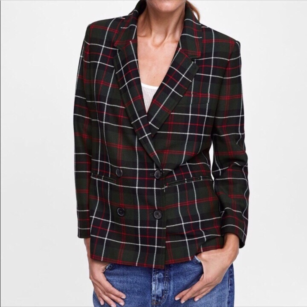 Zara Plaid Double-Breasted Blazer